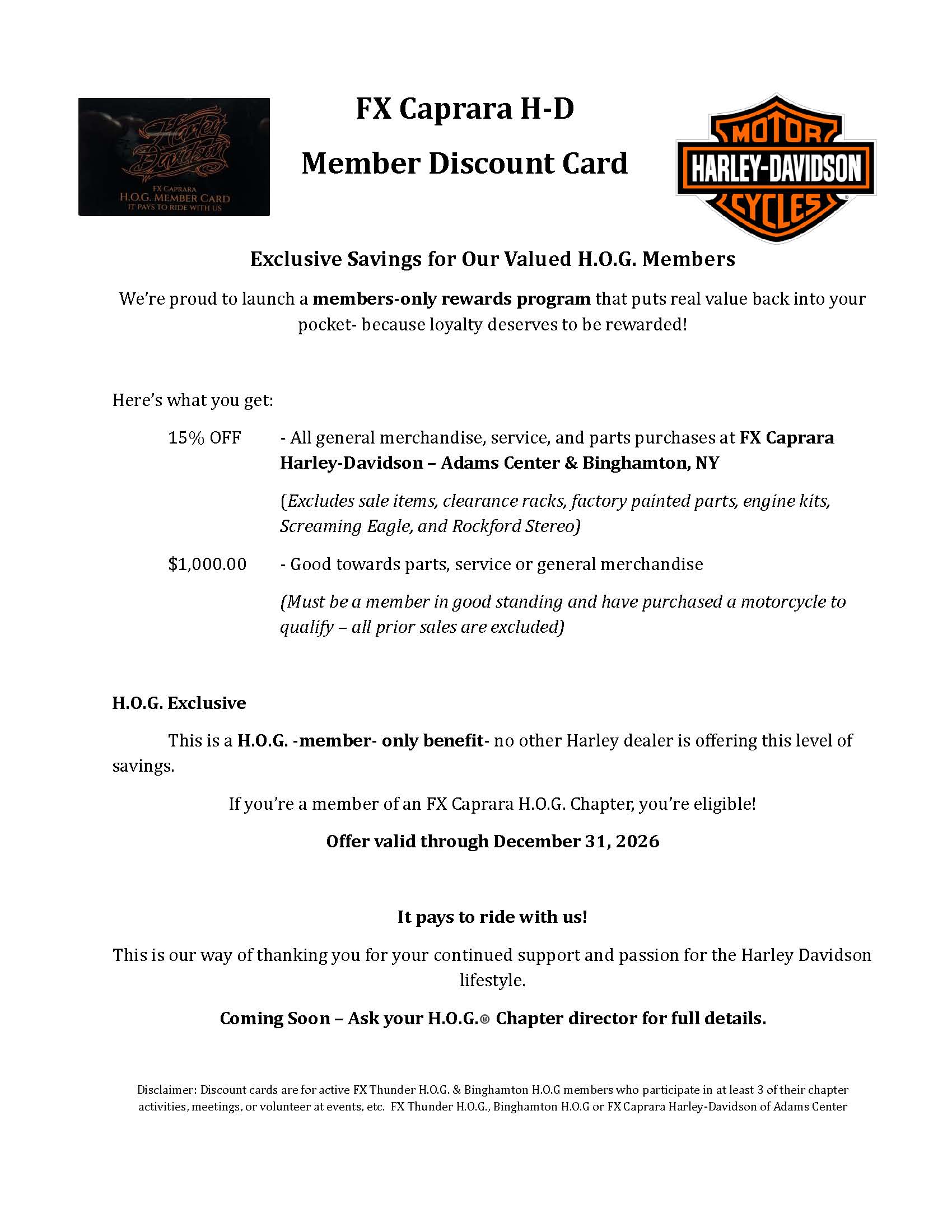 HOG Discount Card